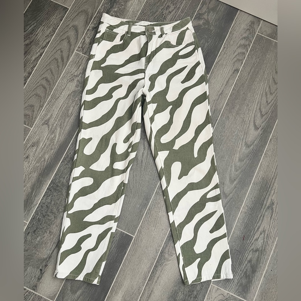 Green and white stripped jeans